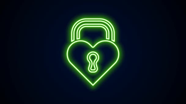 Glowing neon line Castle in the shape of a heart icon isolated on black background. Locked Heart. Love symbol and keyhole sign. Happy Valentines day. 4K Video motion graphic animation — Video Stock