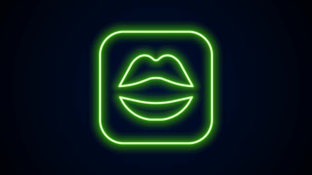Glödande neon linje Leende läppar ikon isolerad på svart bakgrund. Le symbol. 4K Video motion grafisk animation — Stockvideo