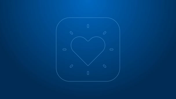White line Heart icon isolated on blue background. Romantic symbol linked, join, passion and wedding. Happy Valentines day. 4K Video motion graphic animation — Vídeo de stock