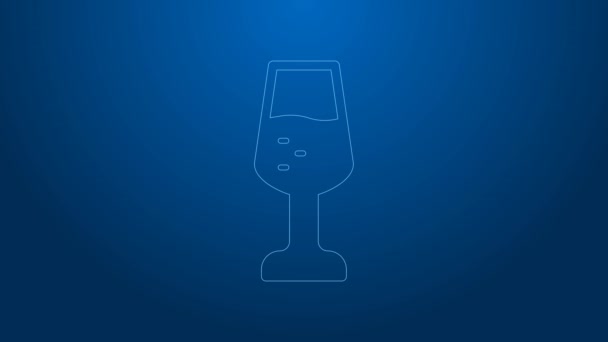 White line Glass of champagne icon isolated on blue background. Happy Valentines day. 4K Video motion graphic animation — Vídeo de Stock