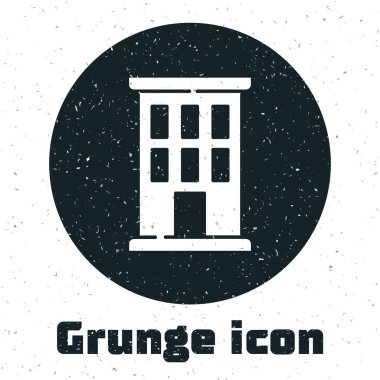 Grunge House simgesi beyaz arka planda izole edildi. Ev sembolü. Tek renkli klasik çizim. Vektör