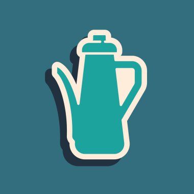 Yeşil Çaydanlık simgesi yeşil arkaplanda izole edildi. Uzun gölge tarzı. Vektör