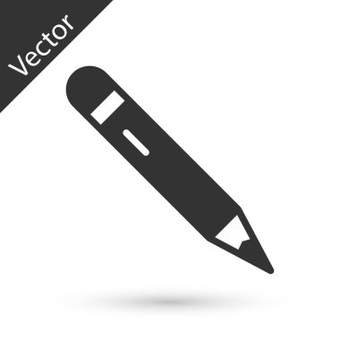 Beyaz arkaplanda silgi simgesine sahip gri kalem. Çizim ve eğitim araçları. Okul sembolü. Vektör