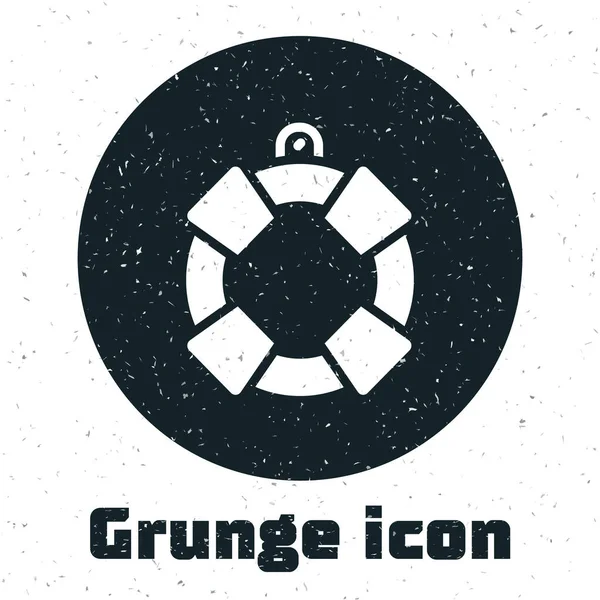 Grunge Lifebuoy ikon isolerad på vit bakgrund. Livbältessymbol. Monokrom vintage teckning. Vektor — Stock vektor
