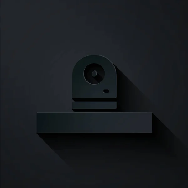 Иконка камеры видеонаблюдения на черном фоне. Бумажный стиль. Вектор — стоковый вектор