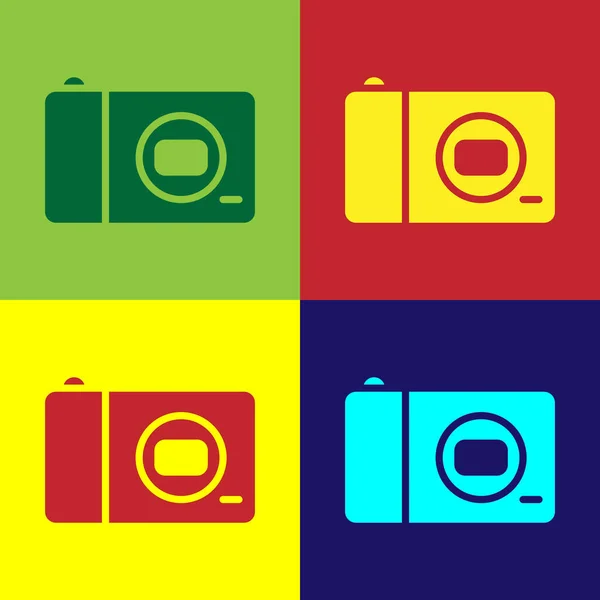 Поп-арт Фото камеры значок изолирован на цветном фоне. Значок фотокамеры. Вектор — стоковый вектор
