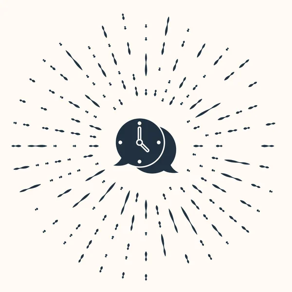 Horloge grise avec icône bulle vocale isolée sur fond beige. Signe temporel. Montre de bureau ou symbole de minuterie. Cercle abstrait points aléatoires. Vecteur — Image vectorielle