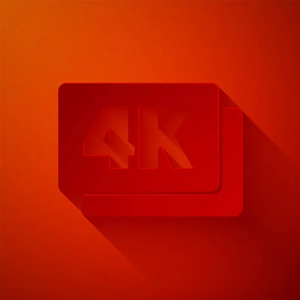 Paper cut 4k Ultra HD icon isolated on red background. Paper art style. Vector — Vetor de Stock