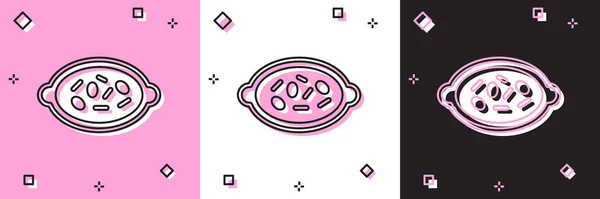 Set Kheer in a bowl icon isolated on pink and white, black background. Traditional Indian food. Vector — Vetor de Stock