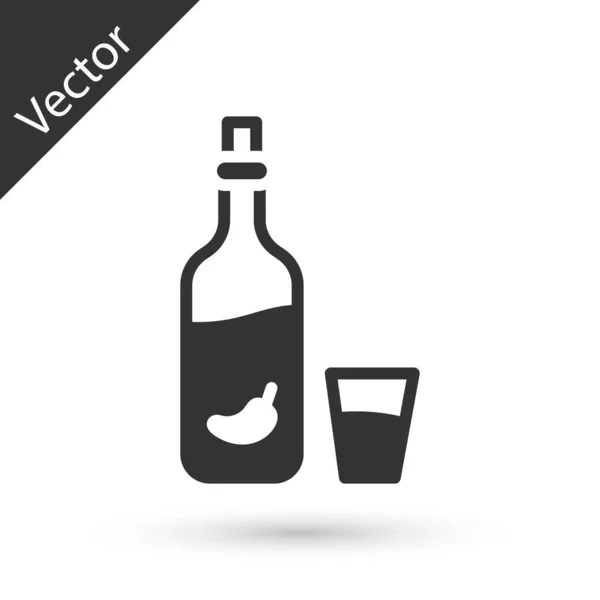 Grey Vodka with pepper and glass icon isolated on white background. Ukrainian national alcohol. Vector — 스톡 벡터