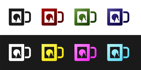 Conjunto de taza de café icono aislado sobre fondo blanco y negro. Quita la huella. Vector — Vector de stock