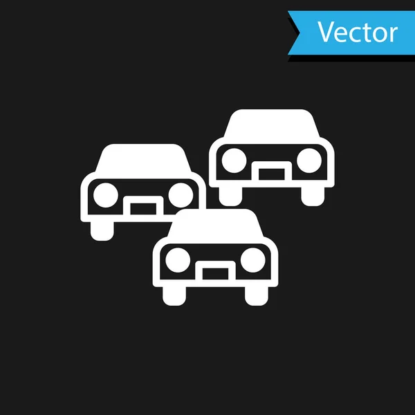 Atasco de tráfico blanco en el icono de la carretera aislado sobre fondo negro. Transporte por carretera. Vector — Archivo Imágenes Vectoriales