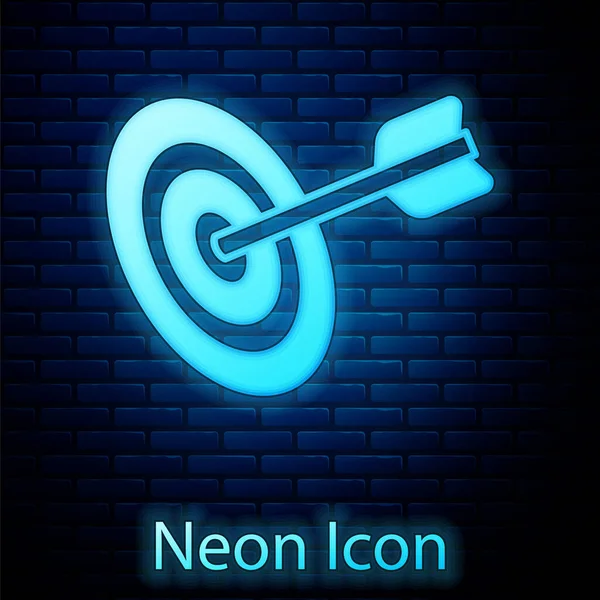 Leuchtende Neon Target Financial Goal Concept Ikone isoliert auf Ziegelwand Hintergrund. Symbolische Ziele Erreichen, Erfolg. Vektor — Stockvektor