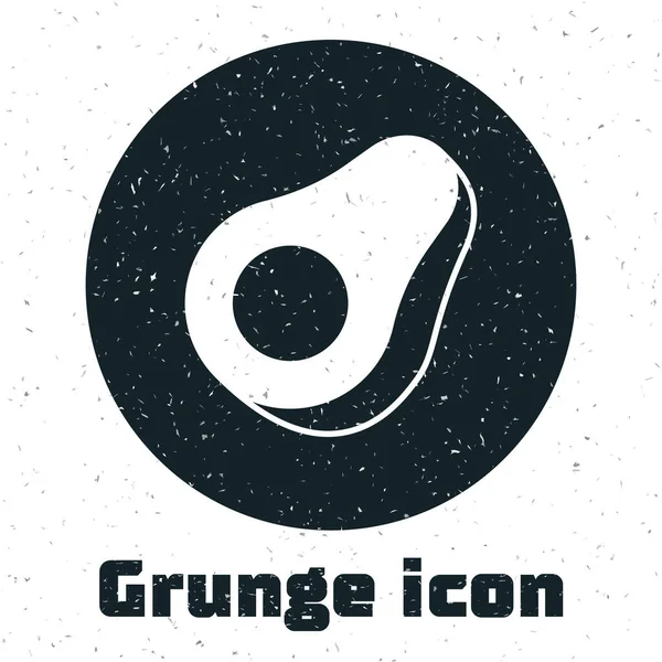 Grunge Avokado frukt ikon isolerad på vit bakgrund. Monokrom vintage teckning. Vektor — Stock vektor