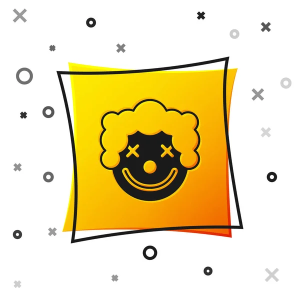 Black Clown head icon isolated on white background. Yellow square button. Vector — Stock Vector