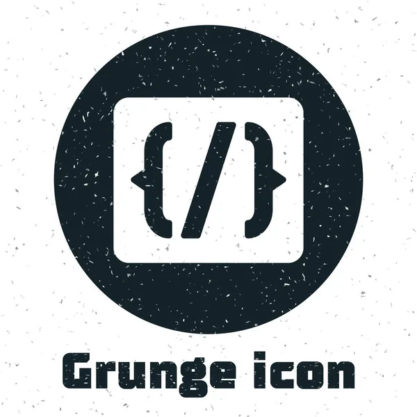 Grunge Programming language syntax icon isolated on white background. Syntax programming file system. Monochrome vintage drawing. Vector —  Vetores de Stock