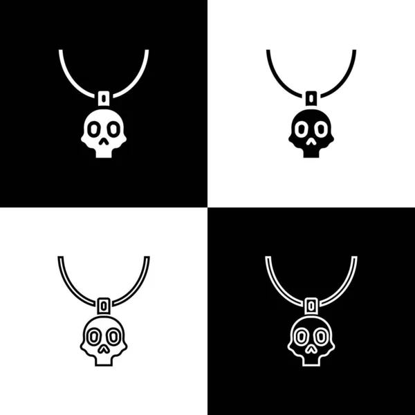 Set Necklace amulet icon isolated on black and white background. Vector — Stock Vector