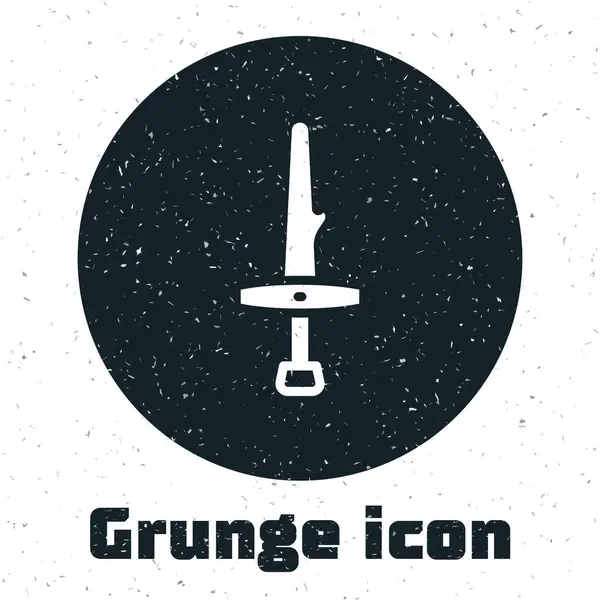 Grunge Dagger icon isolated on white background. Knife icon. Sword with sharp blade. Monochrome vintage drawing. Vector — Stock vektor