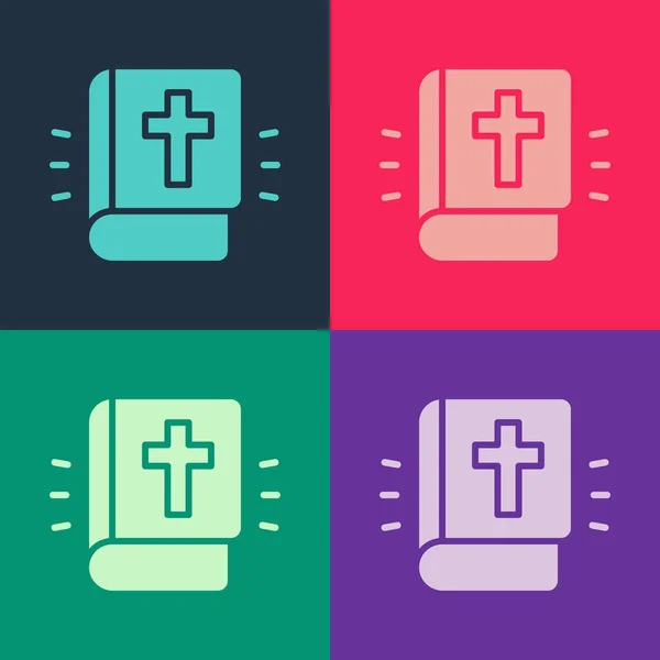Pop art Icône de livre de bible saint isolé sur fond de couleur. Vecteur — Image vectorielle