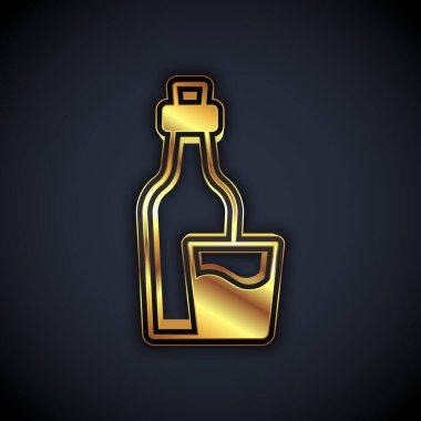 Siyah arka planda izole edilmiş altın soju şişesi ikonu. Kore pirinç votkası. Vektör