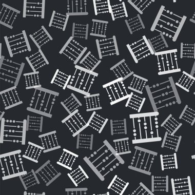 Gri Abaküs simgesi siyah arkaplanda izole edilmiş. Geleneksel sayım çerçevesi. Eğitim işareti. Matematik okulu. Vektör