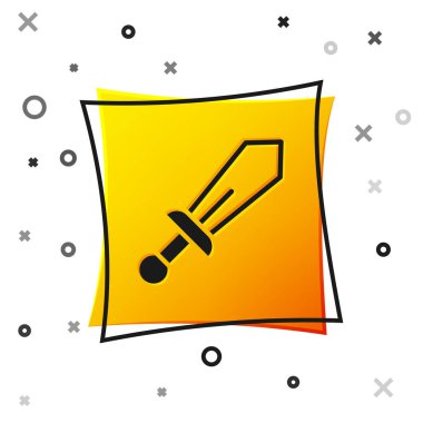 Siyah Kılıç oyuncak simgesi beyaz arkaplanda izole edildi. Sarı kare düğme. Vektör