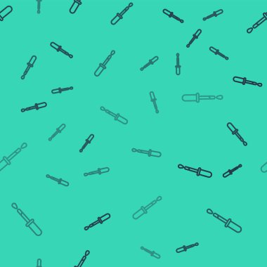 Siyah çizgi Pipette simgesi yeşil arka planda kusursuz desen izole etti. Tıbbi elementler, kimya laboratuarı ekipmanları. Damlalı boru. Tıp sembolü. Vektör İllüstrasyonu