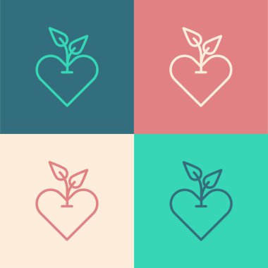 Pop sanat çizgisi kalp ikonu renk arkaplanında izole edildi. İlk yardım. Sağlık, tıbbi ve eczane işaretleri. Vektör