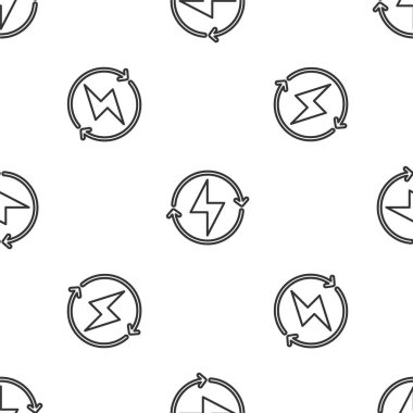 Gri çizgi Şimşek simgesi beyaz arka planda izole edilmiş kusursuz desen. Flaş işareti. Flaş ikonunu yükle. Gök gürültüsü. Yıldırım çarpması. Vektör