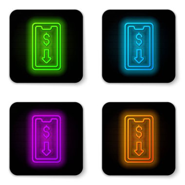 Parlayan neon hattı Mobil hisse senedi konsept simgesi beyaz arka planda izole edildi. Çevrimiçi ticaret, borsa analizi, iş ve yatırım. Siyah kare düğme. Vektör