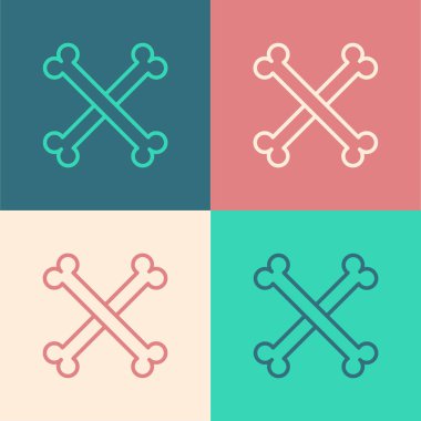 Pop sanat çizgisi insan kemikleri ikonunu renk arkaplanından soyutlamış. Vektör