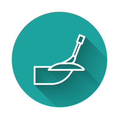 Beyaz çizgi manikür simgesi uzun gölge arkaplan izole. Yeşil daire düğmesi. Vektör