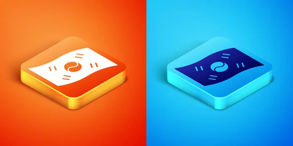 Isometric South Korea flag icon isolated on orange and blue background. Vector — vektorikuva