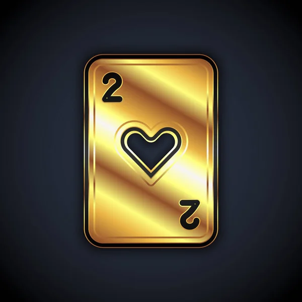 Gold Playing card with heart symbol icon isolated on black background. Casino gambling. Vector — Vetor de Stock