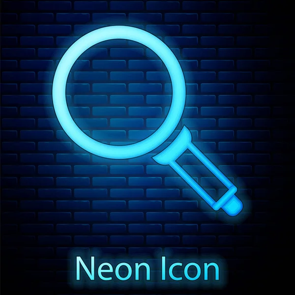 Leuchtende Neon-Bratpfanne Ikone isoliert auf Backsteinwand Hintergrund. Frittieren oder Braten. Vektor — Stockvektor