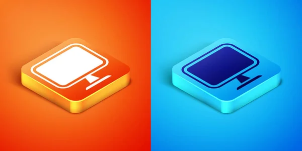 Isometric Computer monitor screen icon isolated on orange and blue background. Electronic device. Front view. Vector — Stock Vector