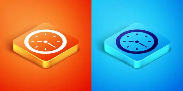 Isometrisches Uhr-Symbol auf orangefarbenem und blauem Hintergrund. Zeitsymbol. Vektor — Stockvektor