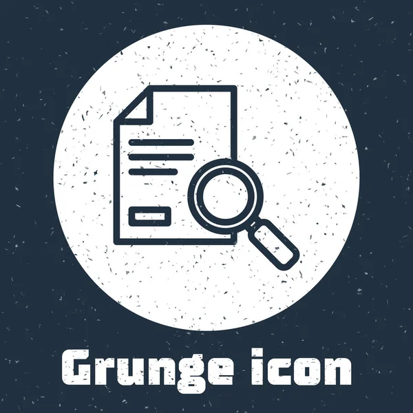 Grunge line Document with search icon isolated on grey background. File and magnifying glass icon. Analytics research sign. Monochrome vintage drawing. Vector Illustration — Stockvektor
