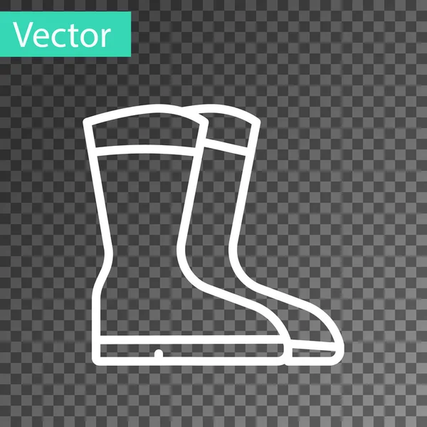 White line Fishing boots icon isolated on transparent background. Waterproof rubber boot. Gumboots for rainy weather, fishing, hunter, gardening. Vector — Stockvektor