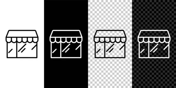 Establecer línea Edificio de compras o icono de la tienda de mercado aislado sobre fondo blanco y negro. Construcción de tiendas. Vector — Archivo Imágenes Vectoriales