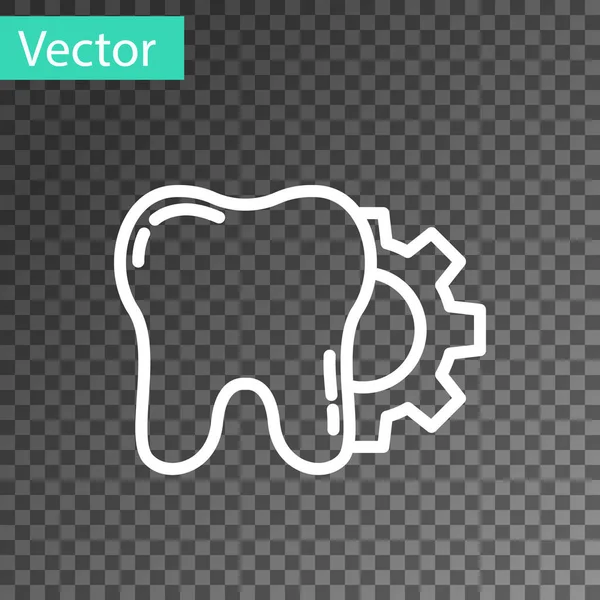 White line Tooth treatment procedure icon isolated on transparent background. Tooth repair with gear. Vector — Vetor de Stock