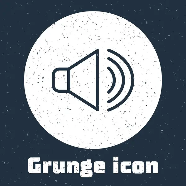 Grunge line Speaker volume, audio voice sound symbol, media music icon isolated on grey background. Monochrome vintage drawing. Vector — Vetor de Stock