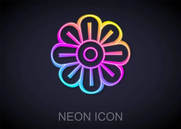 Icono de Flor de línea de neón brillante aislado sobre fondo negro. Vector — Vector de stock