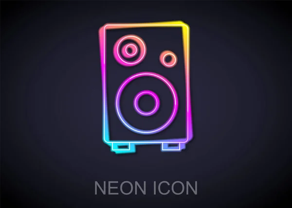 Glowing neon line Stereo speaker icon isolated on black background. Sound system speakers. Music icon. Musical column speaker bass equipment. Vector — Stock Vector