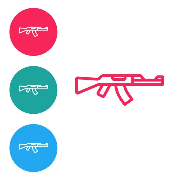 Red line Submachine gun icon isolated on white background. Kalashnikov or AK47. Set icons in circle buttons. Vector — Vettoriale Stock