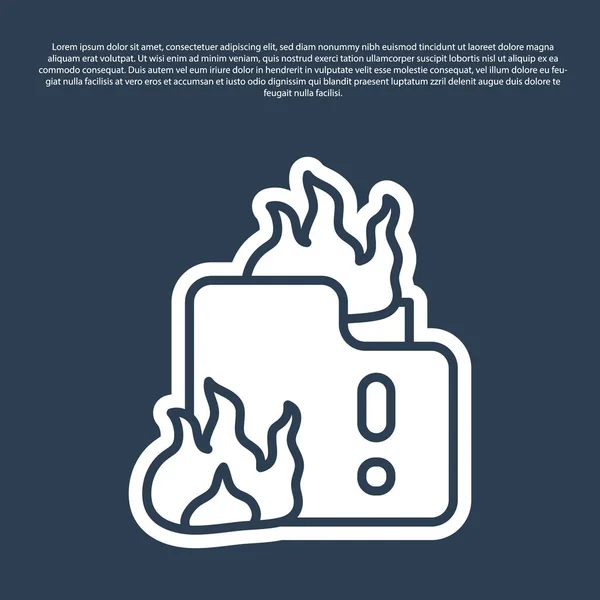 Blue line Fire in burning house icon isolated on blue background. Vector — Stockový vektor