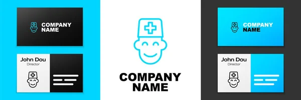 Blue line Male doctor icon isolated on white background. Logo design template element. Vector — Vetor de Stock