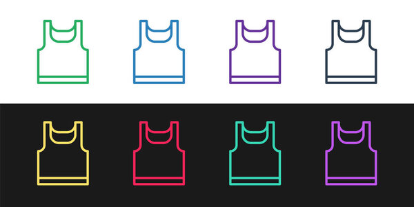 Set line Sleeveless sport t-shirt icon isolated on black and white background. Vector