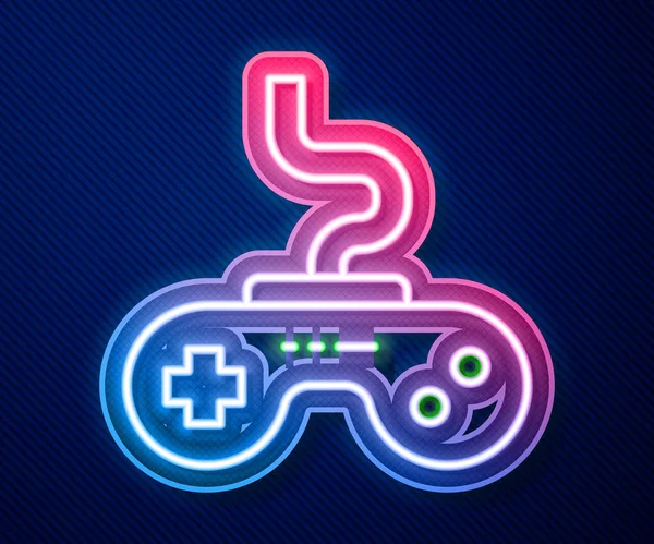 Светящаяся неоновая линия иконка Gamepad выделена на синем фоне. Игровой контроллер. Вектор — стоковый вектор