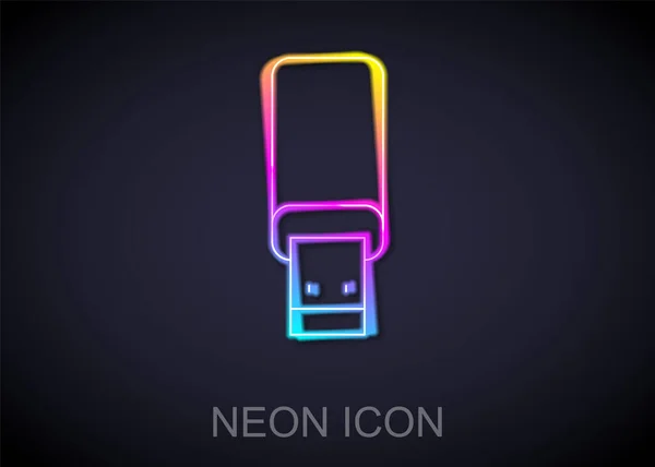 Icona flash drive USB della linea neon luminosa isolata su sfondo nero. Vettore — Vettoriale Stock